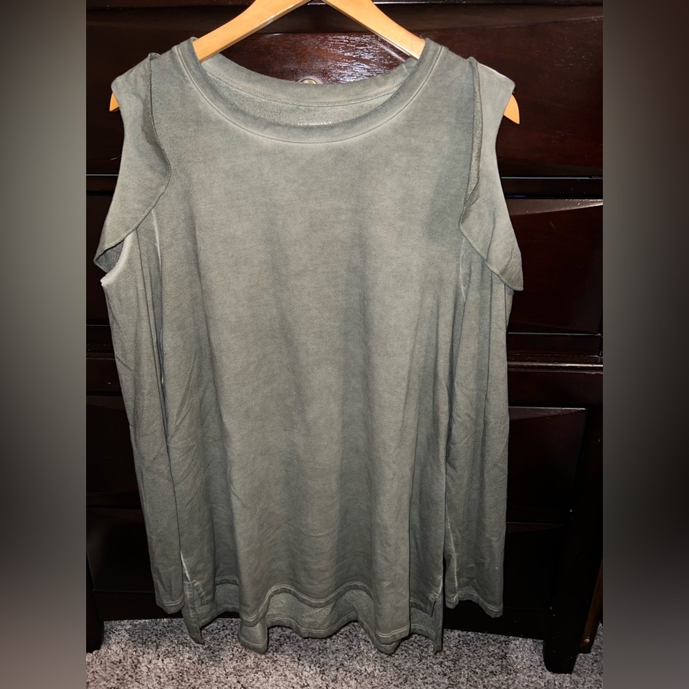 Lane Bryant Olive Cold-Shoulder Sweater